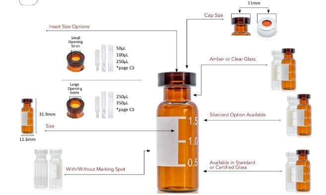 12x32mm testing HPLC sample vials bonded cap-septa